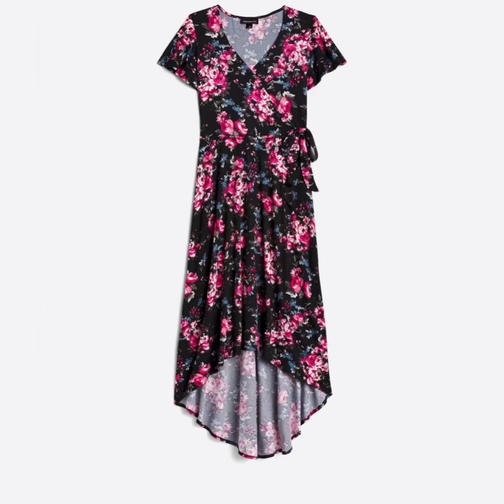 Irene Faux Wrap Brushed Knit Hi Lo Maxi Dress
